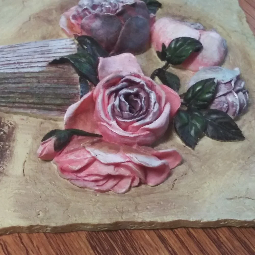 C. Winterle Olson 3D Tile ROSES +Planter Wall Hanging Plaque Bathroom Decorative